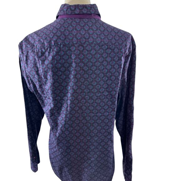 "SAKS FIFTH AVE" Real Clothes, Purple Paisley Men Button Up Shirt, Y2K,Flip Cuff - Picture 3 of 9